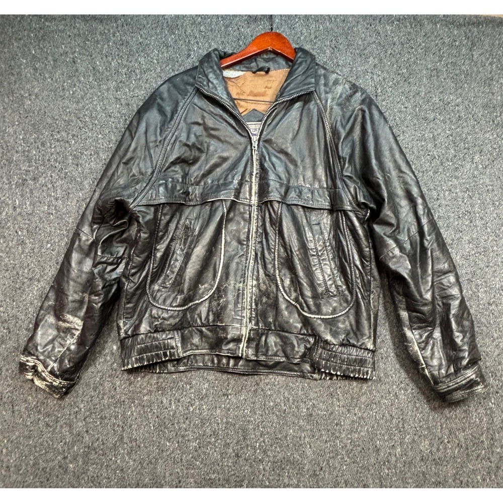 William Barry Watershed Leather Jacket Sz L Mens Black Grunge Distressed Bomber